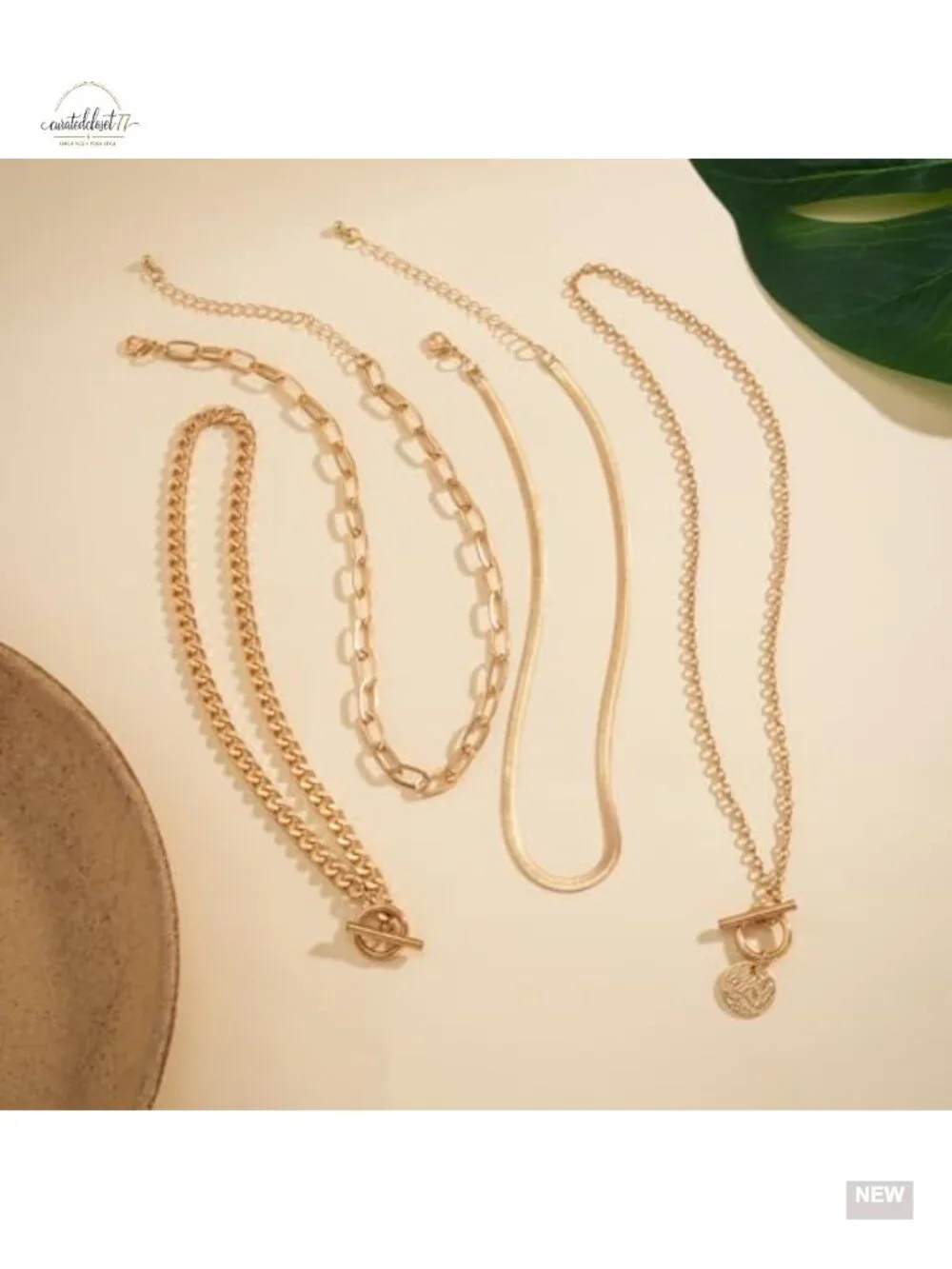 Gold Layered Stack Necklace Set, Cuban Coin Medallion Pendant Choker